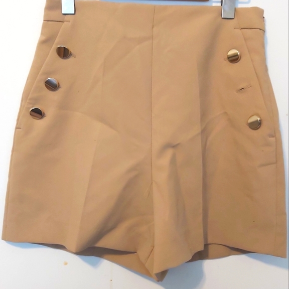 ZARA | Women's Buttoned Bermuda High Waist Shorts Taupe Brown Size 5 - Picture 2 of 7